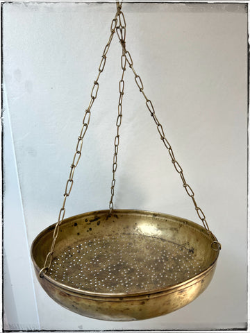 Antique brass hanging sieve