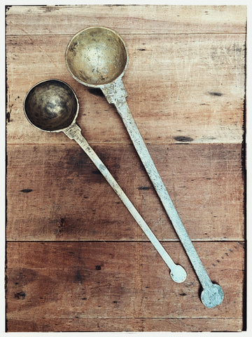 Antique brass measuring spoons - pair