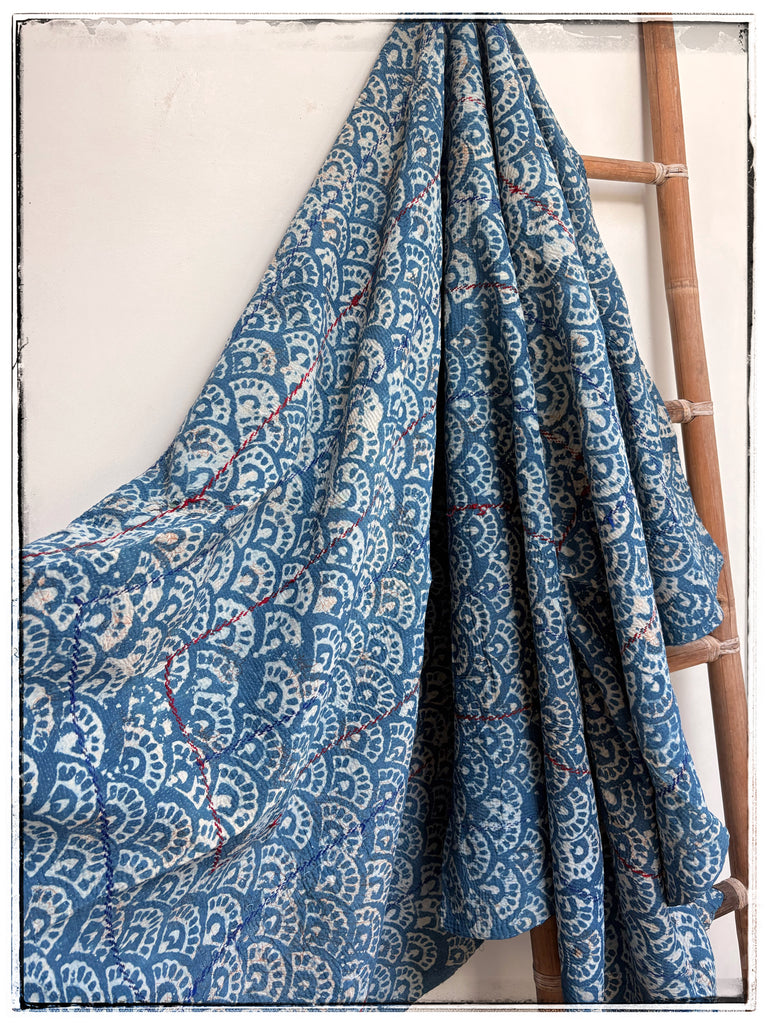 Indigo Dyed and Blockprinted Vintage Kantha