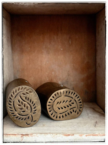Pair of vintage brass rangoli stamps