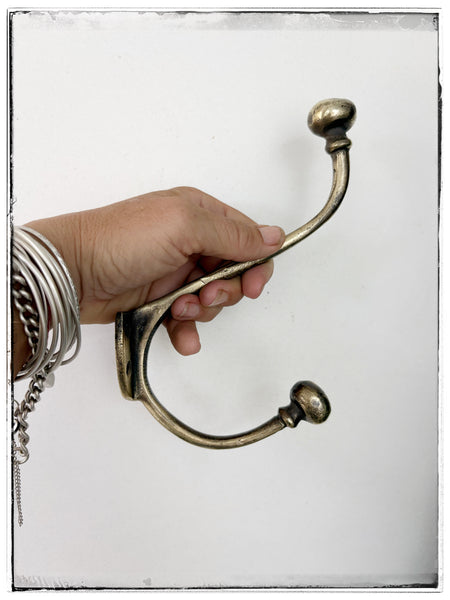 Large antique brass wall hook