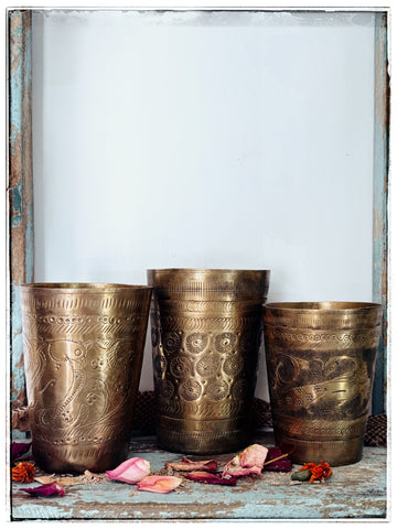 Vintage brass lassi cups