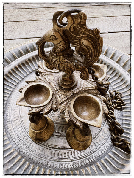 Antique hanging peacock diya