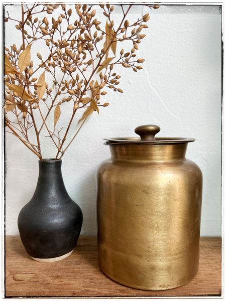 Antique brass storage pot