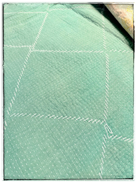 Vintage Diamond Stitched Kantha Quilt in Green and Cream