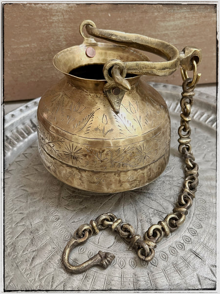 Antique engraved brass lota