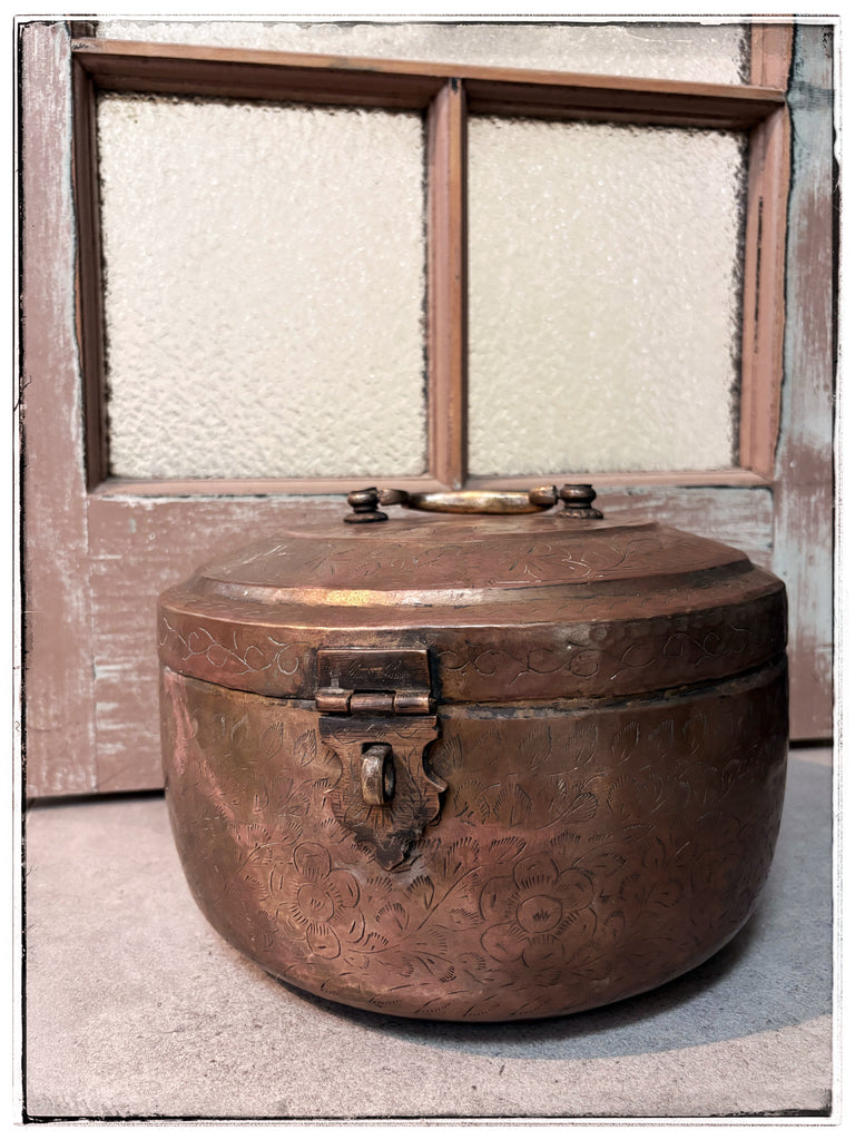 Large engraved brass box