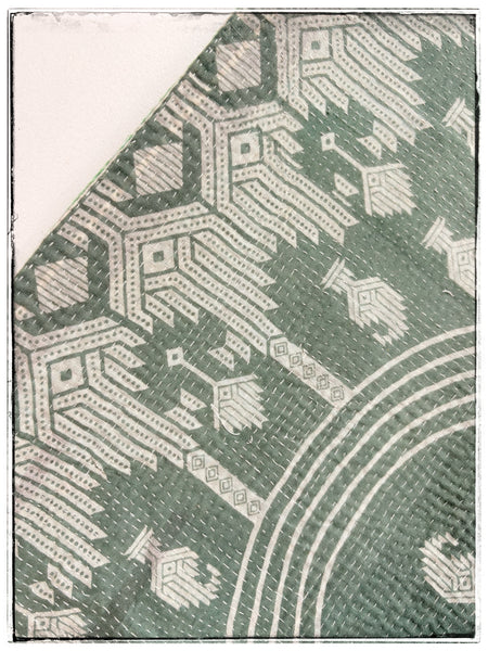 Vintage Kantha Quilt in Moss Green