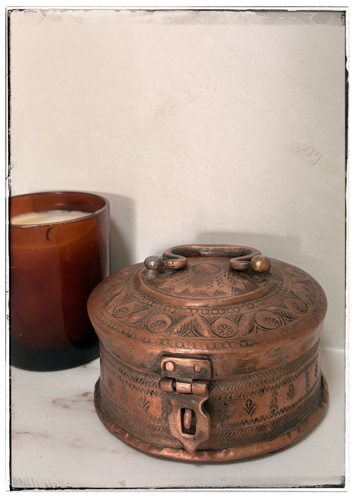 Antique copper jewellery box