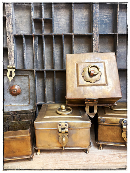 Antique brass spice box