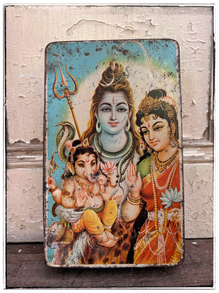 Vintage Shiva Parvati Ganesha tin