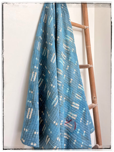 Indigo Dyed and Blockprinted Vintage Kantha