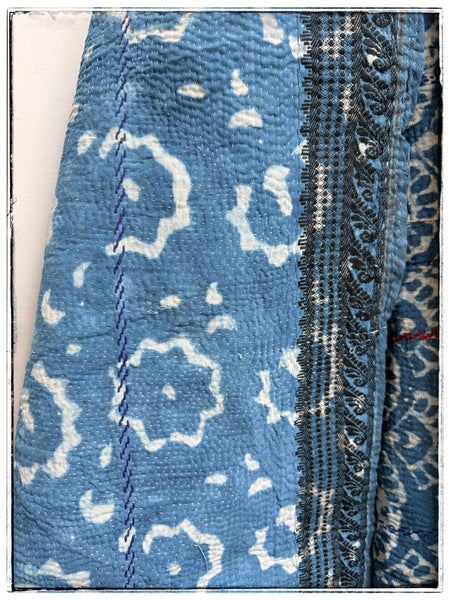 Indigo Dyed and Blockprinted Vintage Kantha