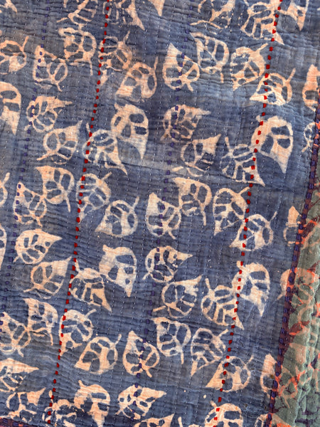Antique kantha quilt- indigo dyed