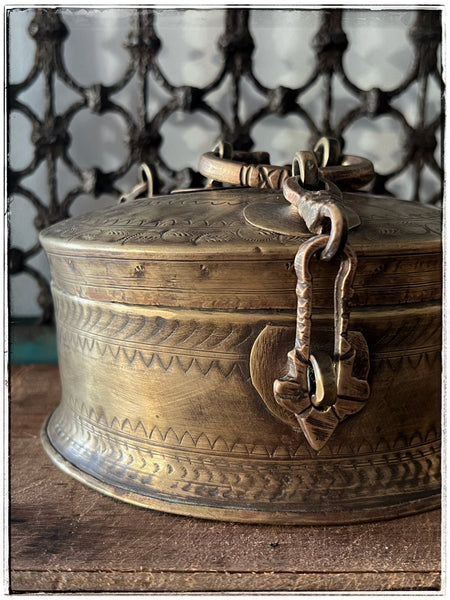 Antique brass box with chains