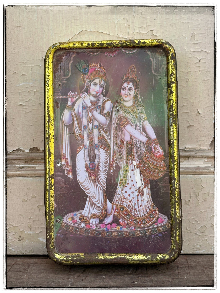 Vintage Krishna and Radha tin