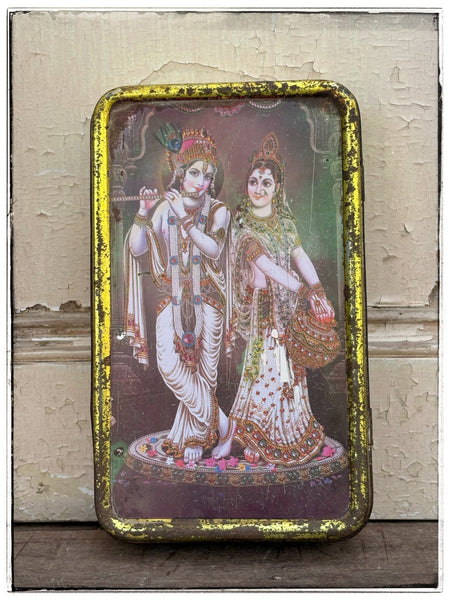Vintage Krishna and Radha tin