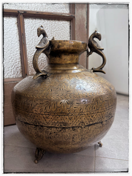 Large engraved brass urn