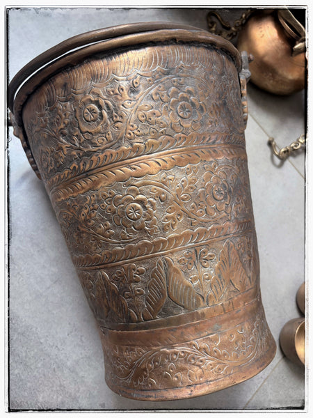 Large antique copper bucket
