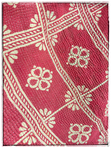 Large Vintage Fine Stitched Kantha Quilt in Cherry