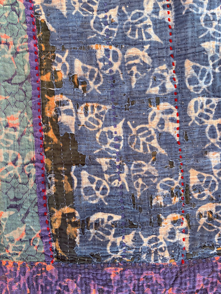 Antique kantha quilt- indigo dyed