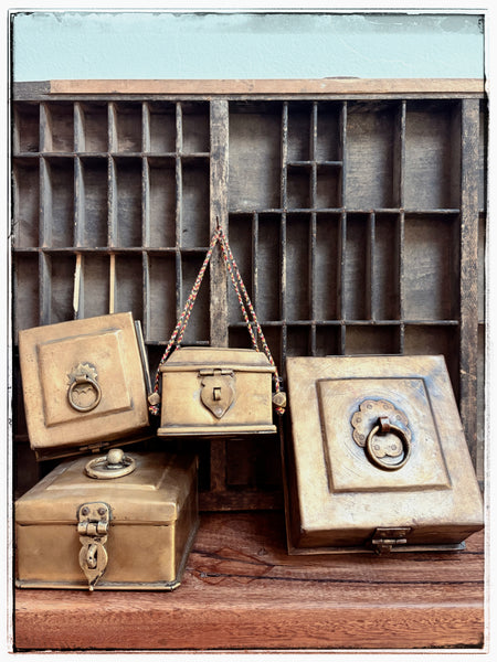 Antique brass spice box