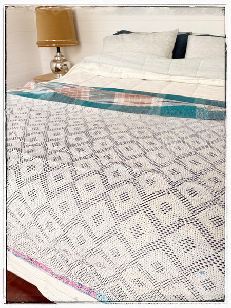 Extra Large Textured Antique Kantha in Light Blue