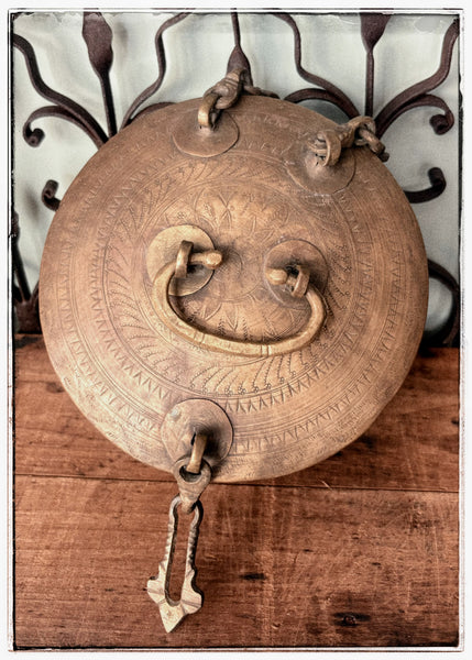 Antique engraved tins with ornate hardware