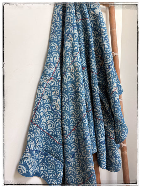 Indigo Dyed and Blockprinted Vintage Kantha