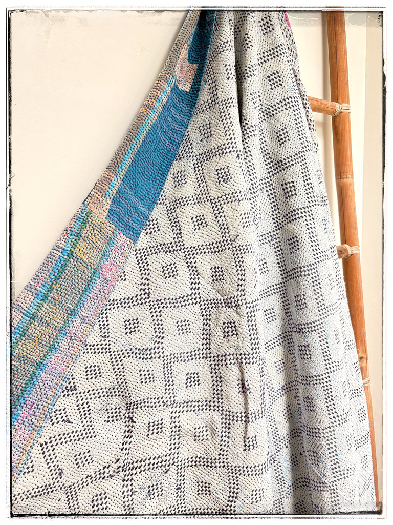 Extra Large Textured Antique Kantha in Light Blue