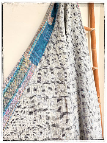 Extra Large Textured Antique Kantha in Light Blue