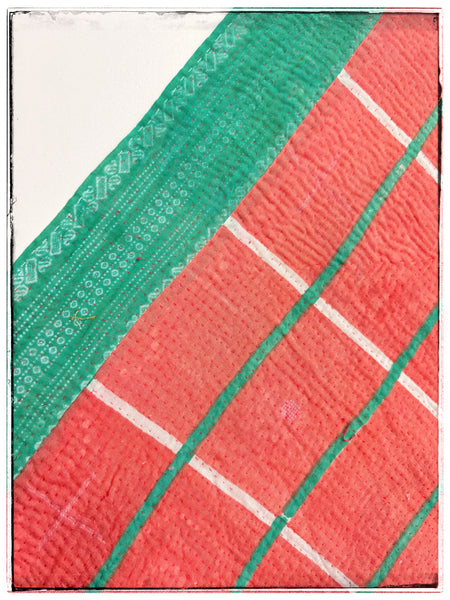 Vintage Checked Kantha Quilt