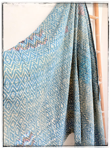 Indigo Dyed and Blockprinted Vintage Kantha