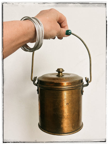 Vintage brass tin with long handle