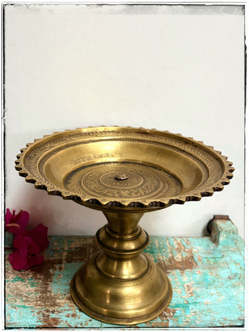 Antique brass offering dish