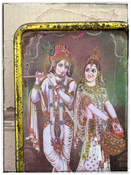 Vintage Krishna and Radha tin