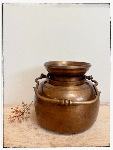 Vintage brass lota with handle