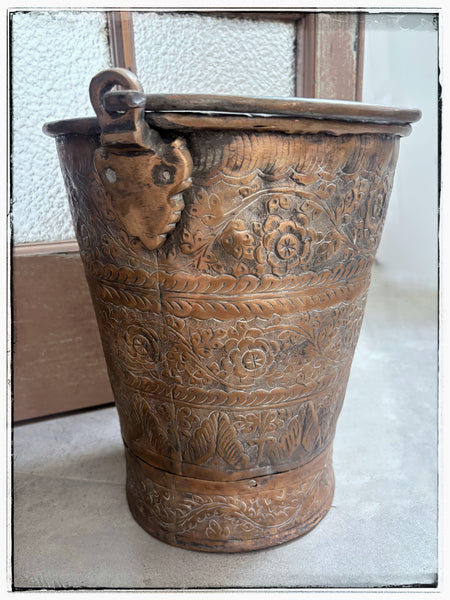 Large antique copper bucket