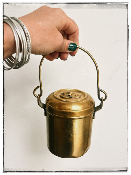 Vintage brass tin with long handle