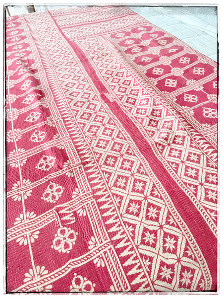 Large Vintage Fine Stitched Kantha Quilt in Cherry