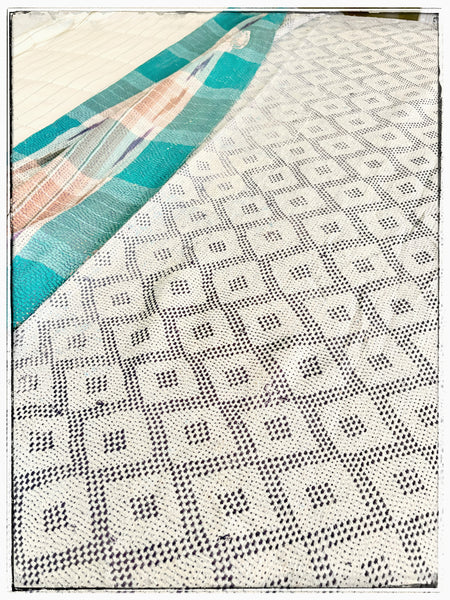 Extra Large Textured Antique Kantha in Light Blue