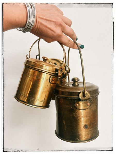 Vintage brass tin with long handle
