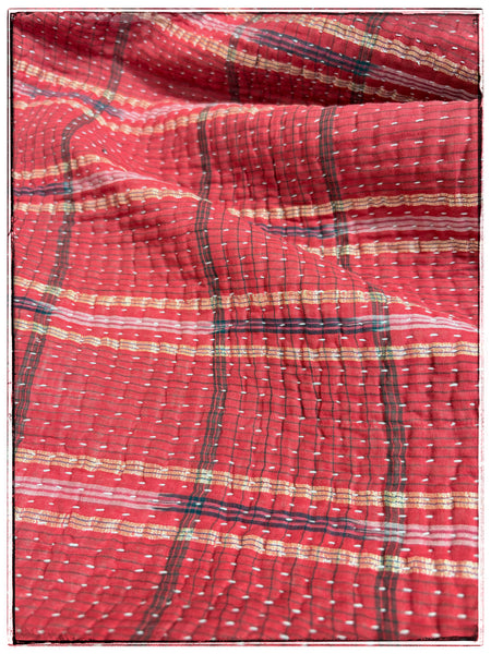 Extra Large Vintage Kantha Quilt in Green and Red