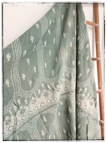 Vintage Kantha Quilt in Moss Green