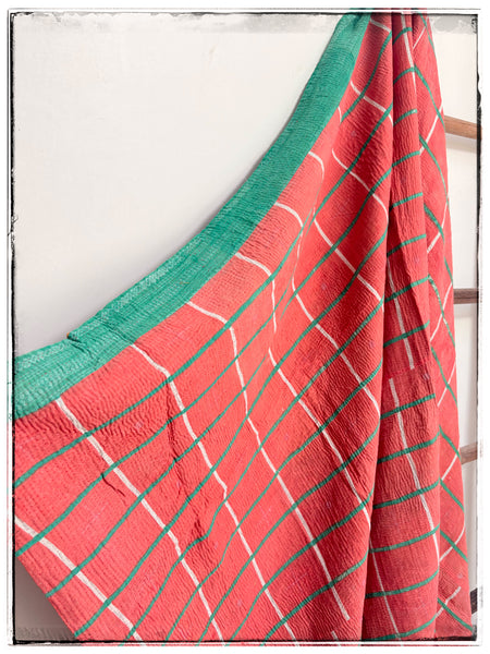 Vintage Checked Kantha Quilt