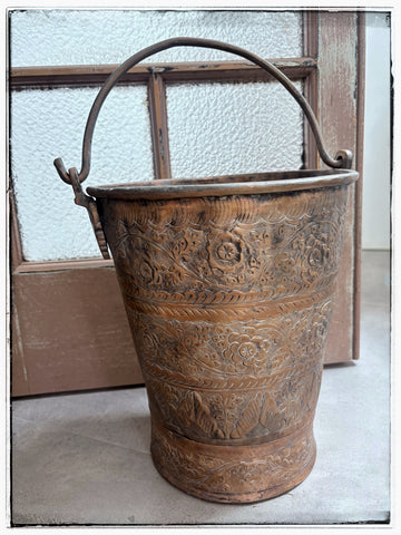Large antique copper bucket