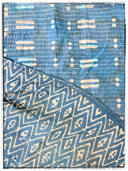 Indigo Dyed and Blockprinted Vintage Kantha