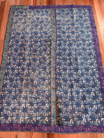 Antique kantha quilt- indigo dyed