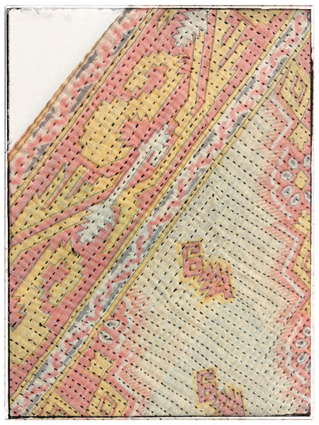 Large Vintage Kantha Quilt in Pale Pink and Beige