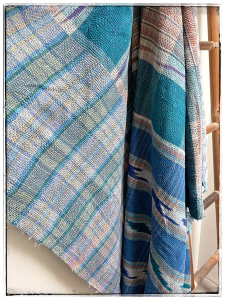 Extra Large Textured Antique Kantha in Light Blue